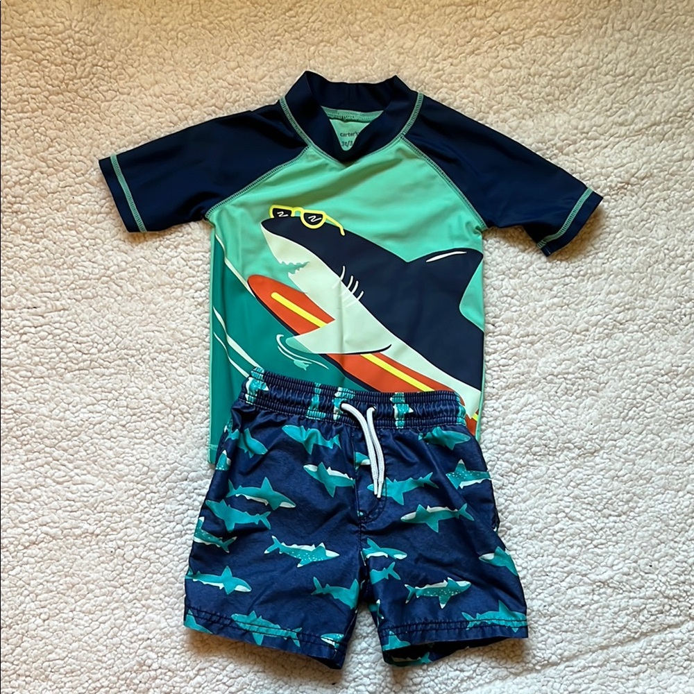 Kids Shark Swim Set - Green and Blue